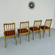 Set of 4 chairs in solid beech and vintage orange fabric, 70s design