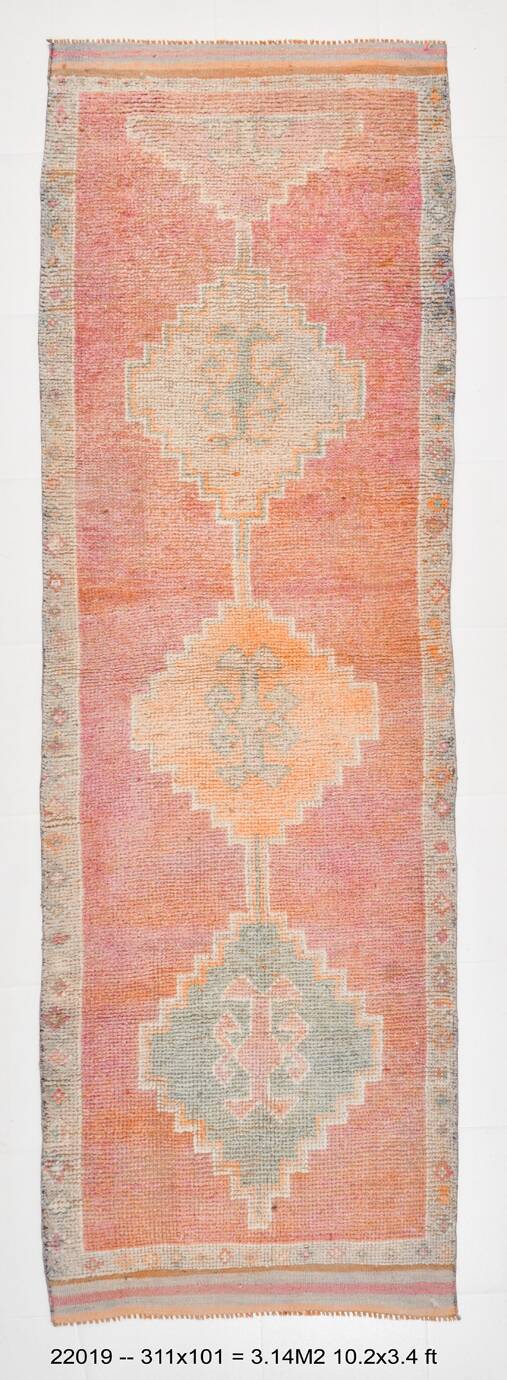 3x10 Peach Red Orange Turkish Runner Rug, 101x311Cm SK 22019