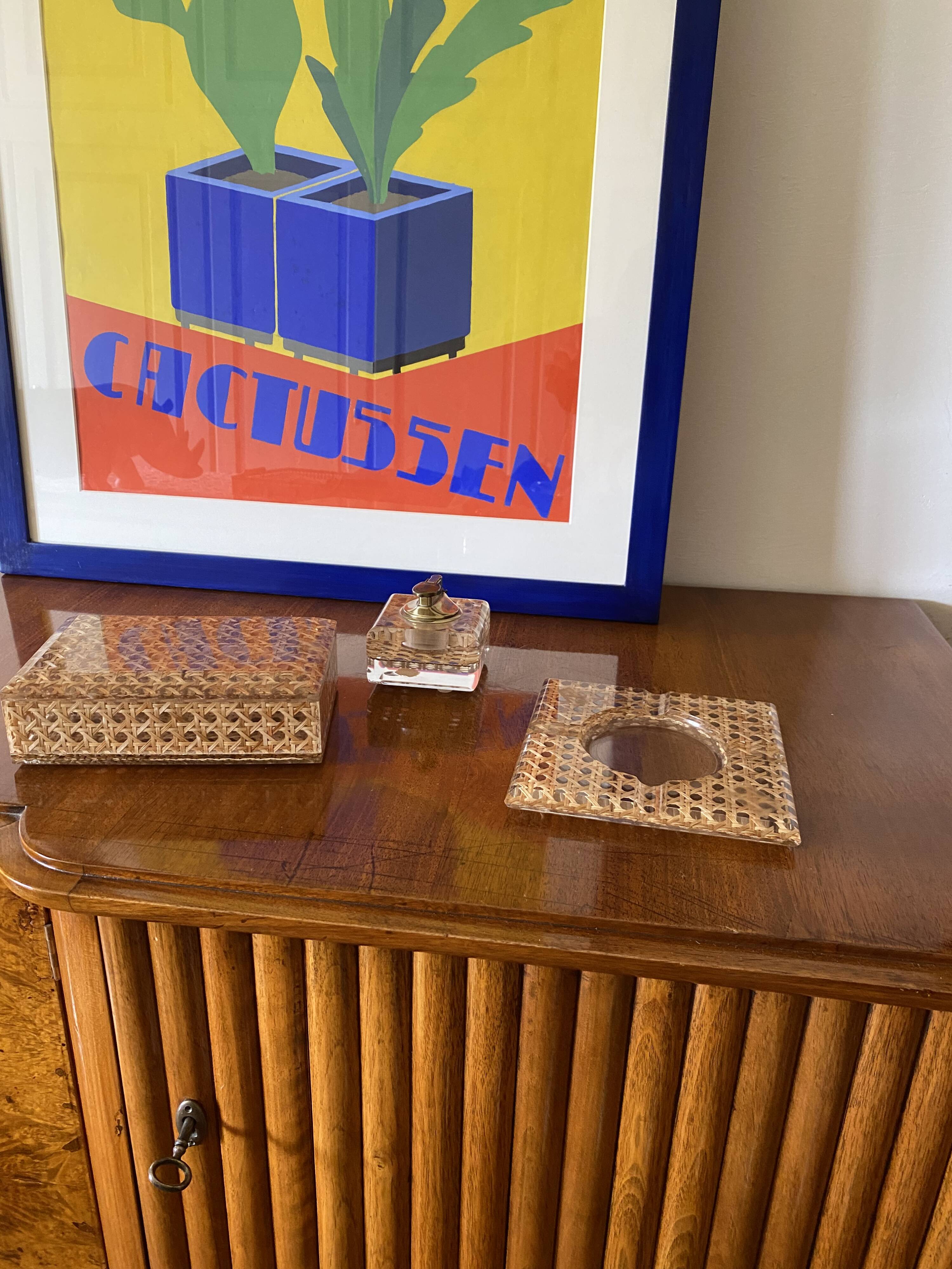 Hollywood regency smoking set, lucite and Vienna stray, Italy 1970