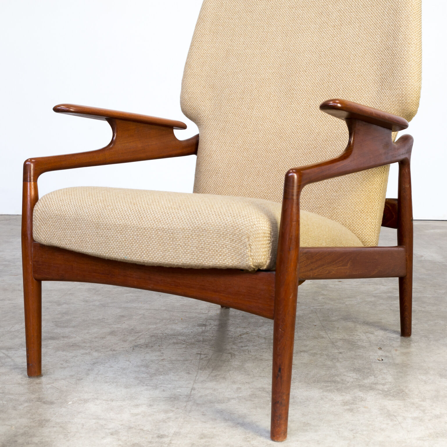60s John Boné teak and wool adjustable lounge chair for Advance Design