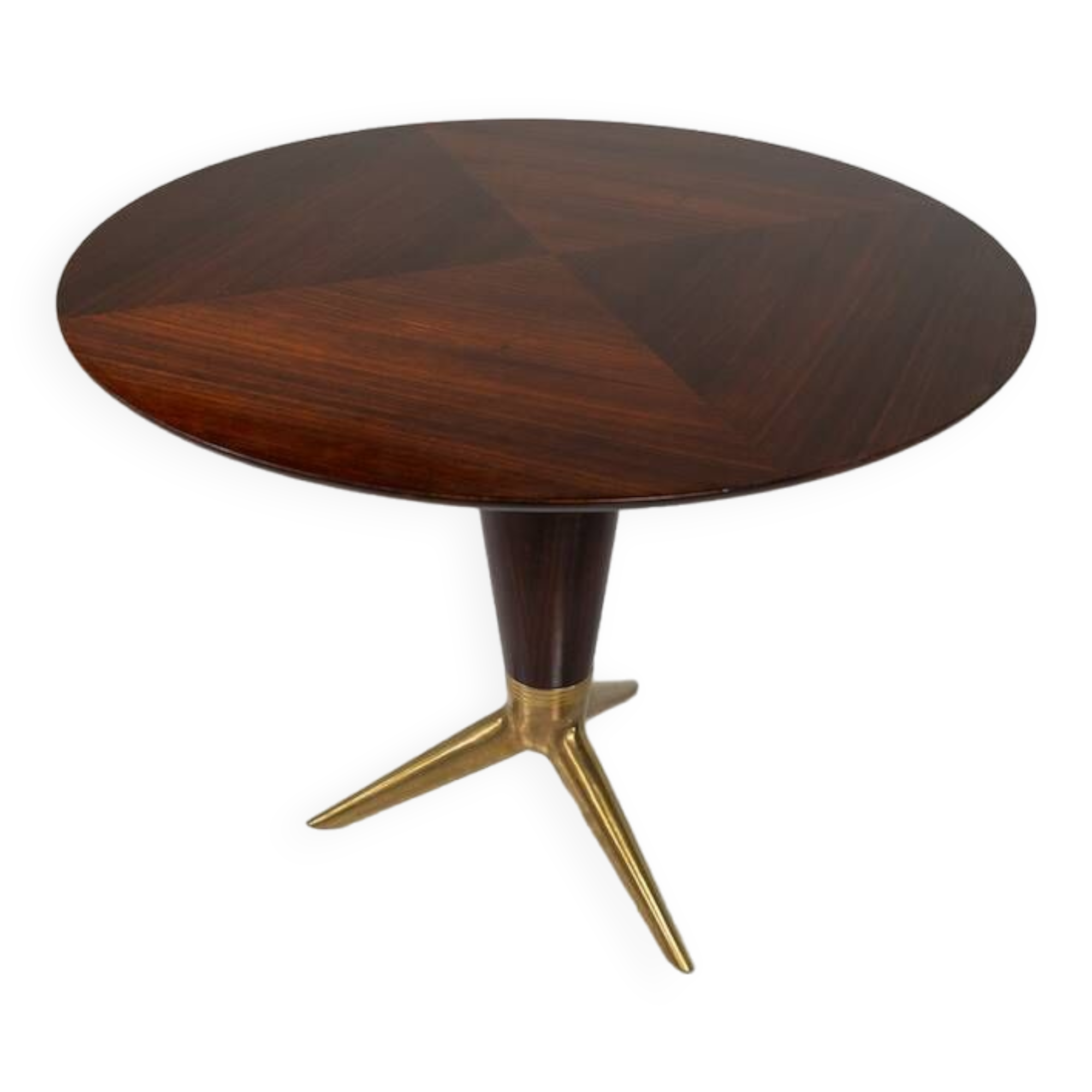 Mid-Century Modern Maple and Brass Round Pedestal Table by ISA Bergamo, 1950s