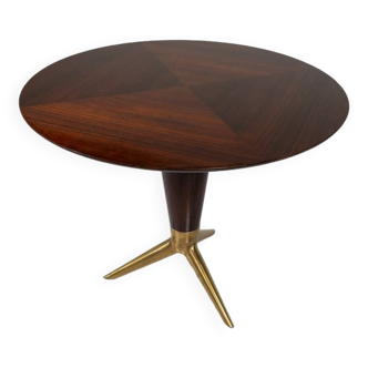 Mid-Century Modern Maple and Brass Round Pedestal Table by ISA Bergamo, 1950s