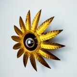Sun wall lamp by ferro arte, metal and gold leaf, Spain, 1960