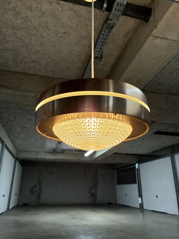 Suspension Raak Amsterdam aliminium anodisé et cristal vintage années 60