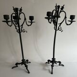 Pair of large Napoleon III candlesticks in patinated bronze