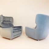 Ensemble de 2 fauteuils mohair bleu glacier Carl Straub