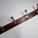 Wall-mounted coat rack in wood and metal, 4 hooks, industrial style, 100 cm