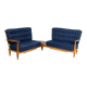 Large corner fan-shaped bench in oak, Guillerme and Chambron, 1970s