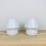 Paire de lampes champignon opaline blanches