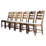 Set of 6 vintage Danish oak razorblade highback chairs by H. Kjærnulf, 1960s
