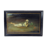 Peinture à l'huile vintage d'une gitane de Zamutov, Tchécoslovaquie, années 1940