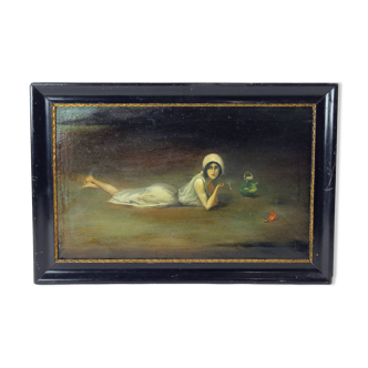 Vintage Oil Painting Of Gypsy From Zamutov, Czechoslovakia 1940s