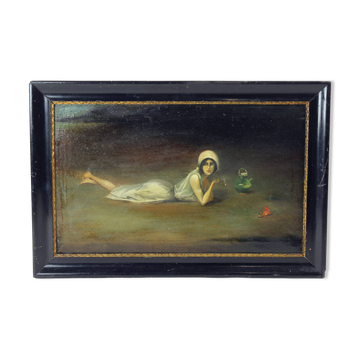 Vintage oil painting of a gypsy by Zamutov, Czechoslovakia, 1940s.