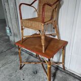 Table et fauteuil rotin vintage