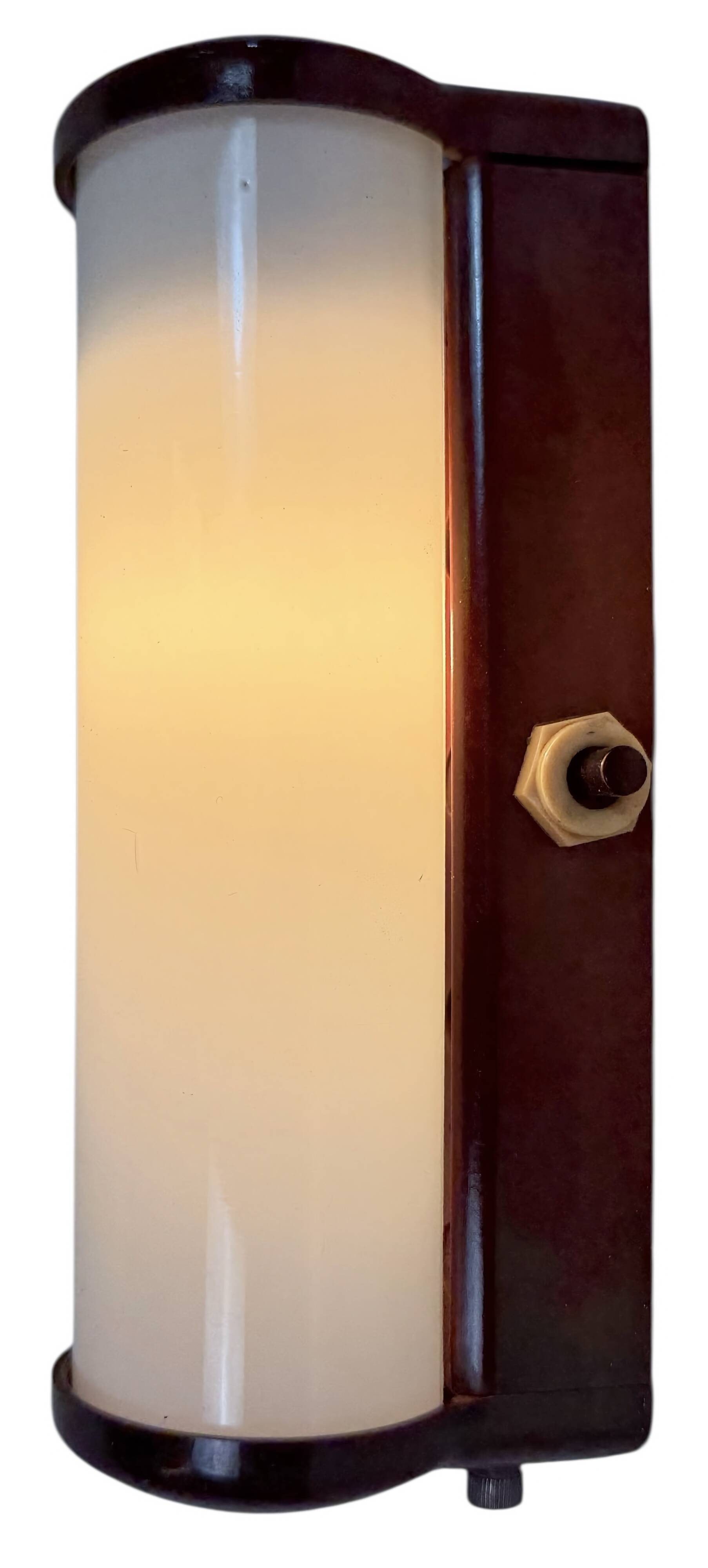 Industrial Brown Bakelite Wall Light with Milk Glass, 1950s
