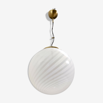 Adjustable Spheric Murano Glass and Brushed Brass Pendant by VeArt, Italy 1970s
