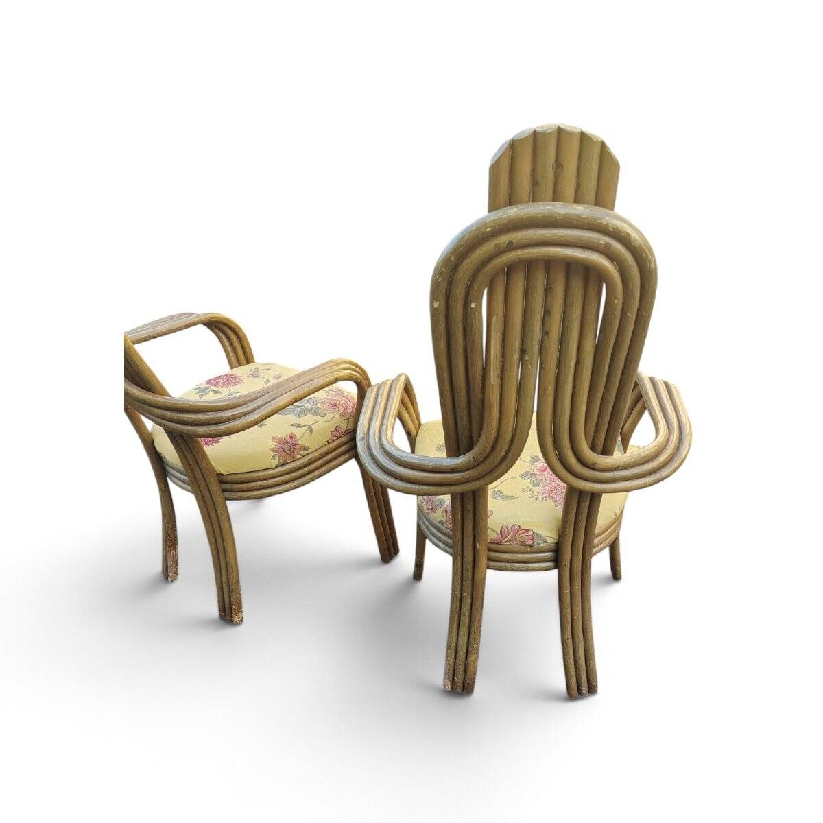 Pair of 1970s Italian design armchairs, made of bent bamboo.