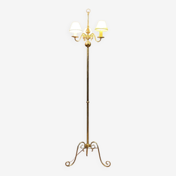 Lucien Gau: large neo-classical floor lamp with old gold patina circa 1960-1970
