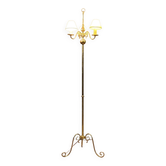 Lucien Gau: large neo-classical floor lamp with old gold patina circa 1960-1970