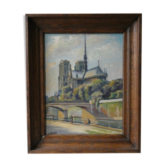 Table, oil representing Notre Dame de Paris