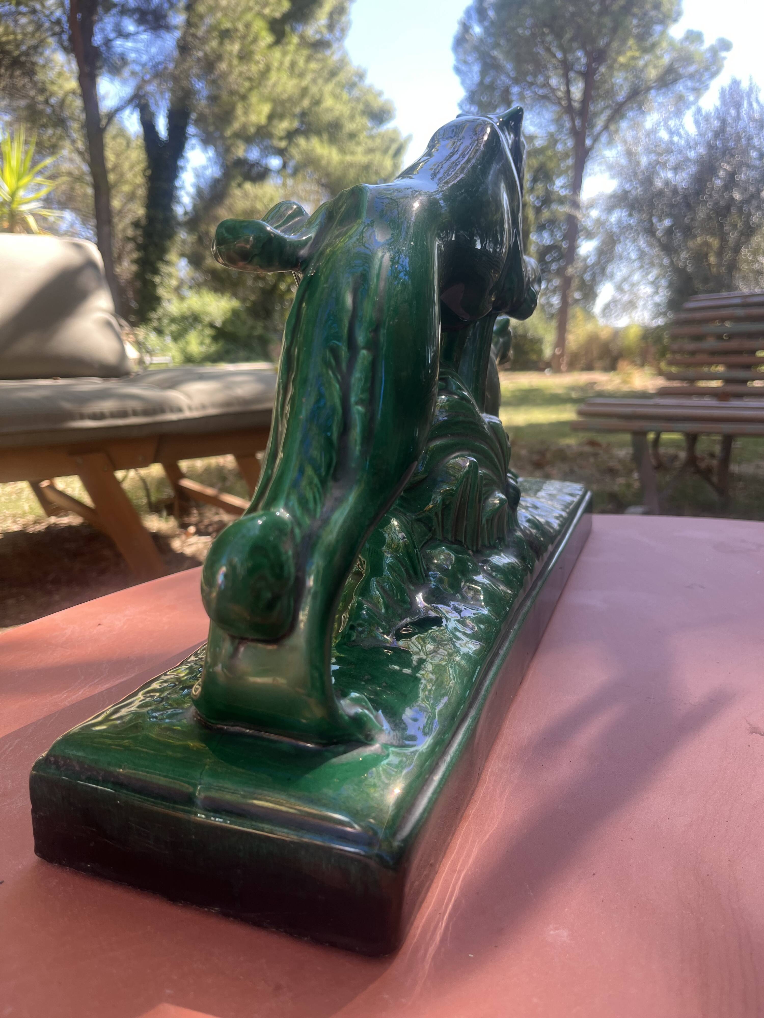 Art Deco sculpture by Charles Lemanceau, Two Greyhounds, Saint Radegonde.