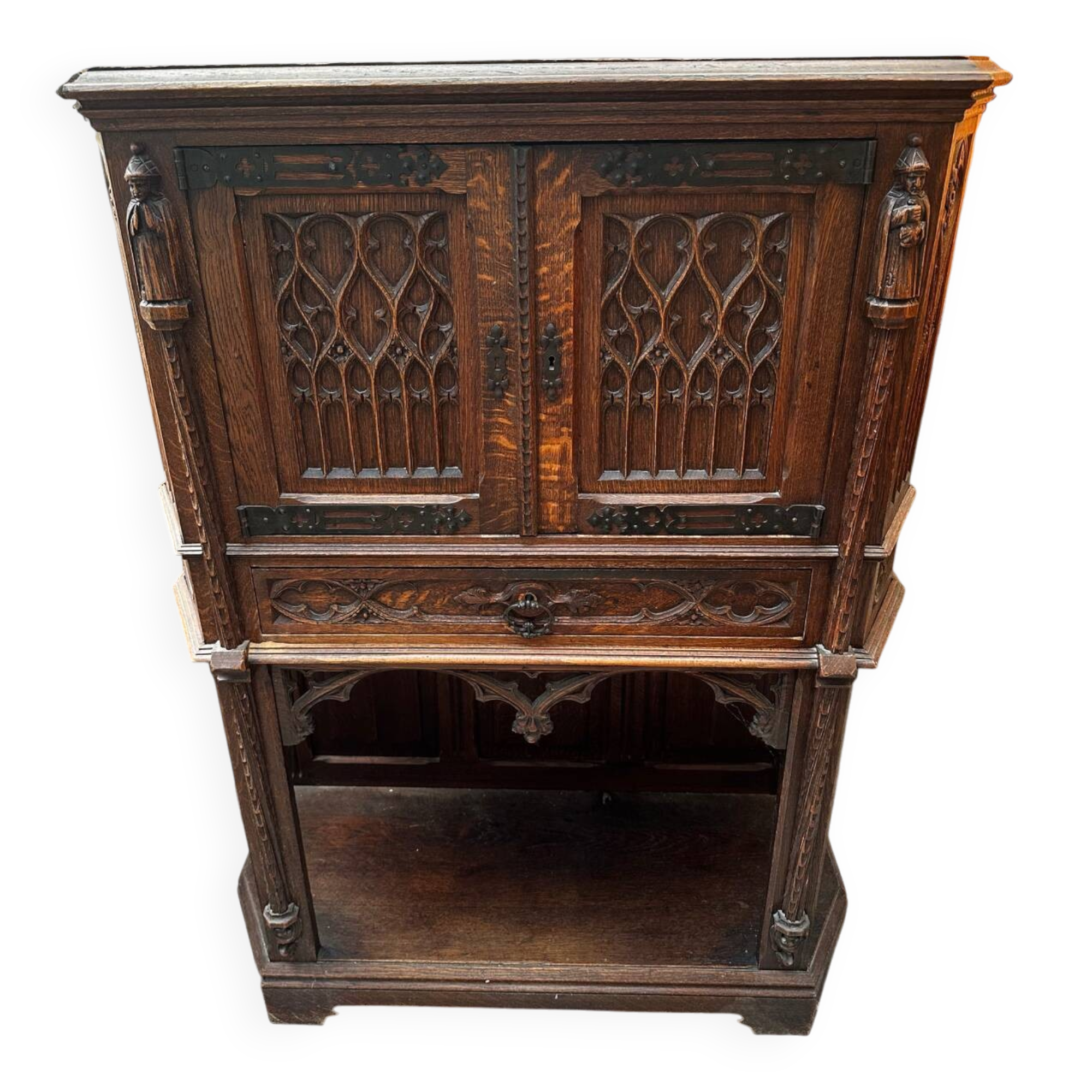 Gothic Buffet Cabinet in Carved Oak, 19th Century