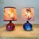 Pair of pink and blue ceramic fig lamps, dried flowers lampshade