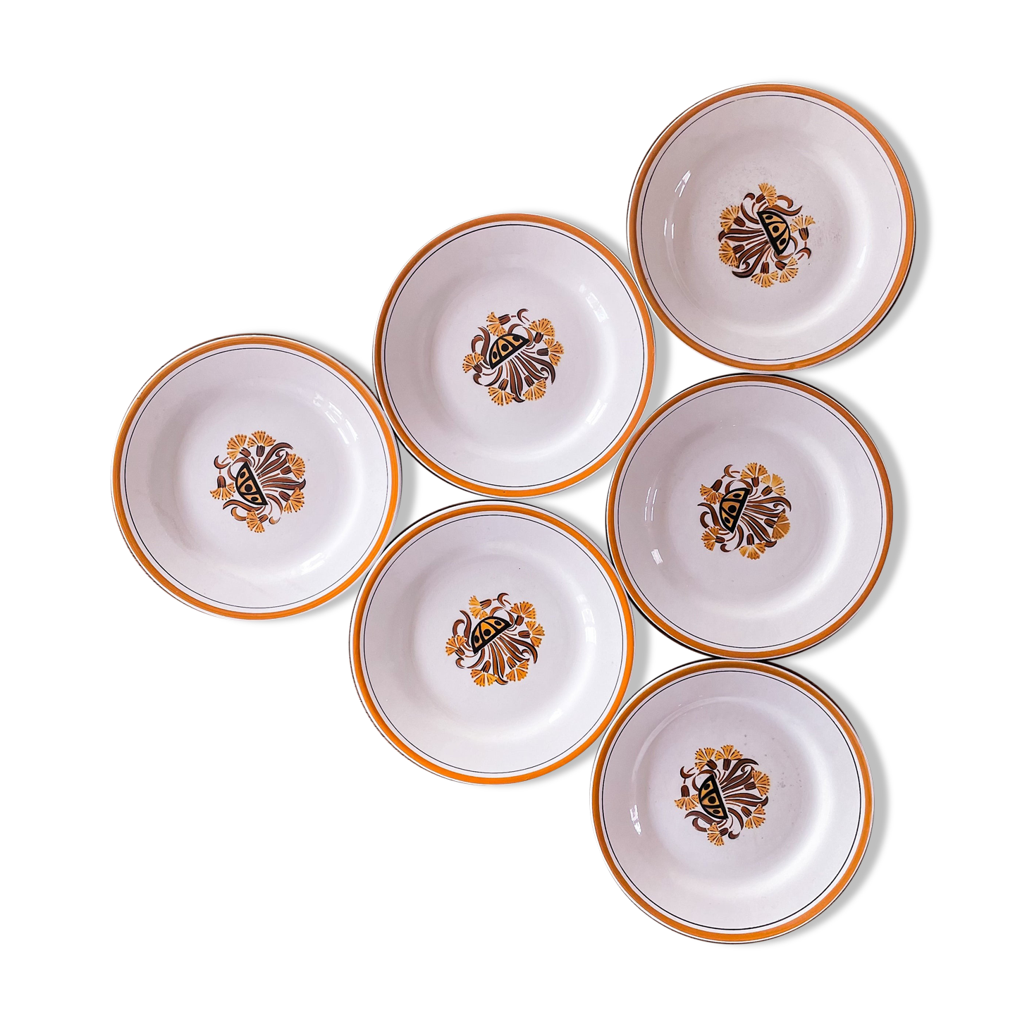 Suite of 6 Creole plates and montereau Oeillet