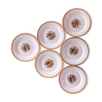 Suite of 6 Creole plates and montereau Oeillet