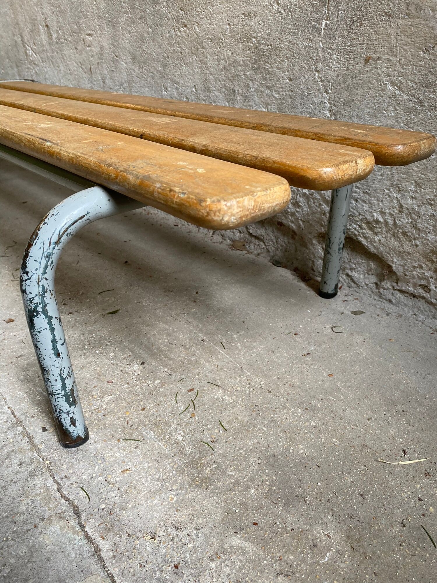 Vintage kindergarten bench wood & metal lacquered