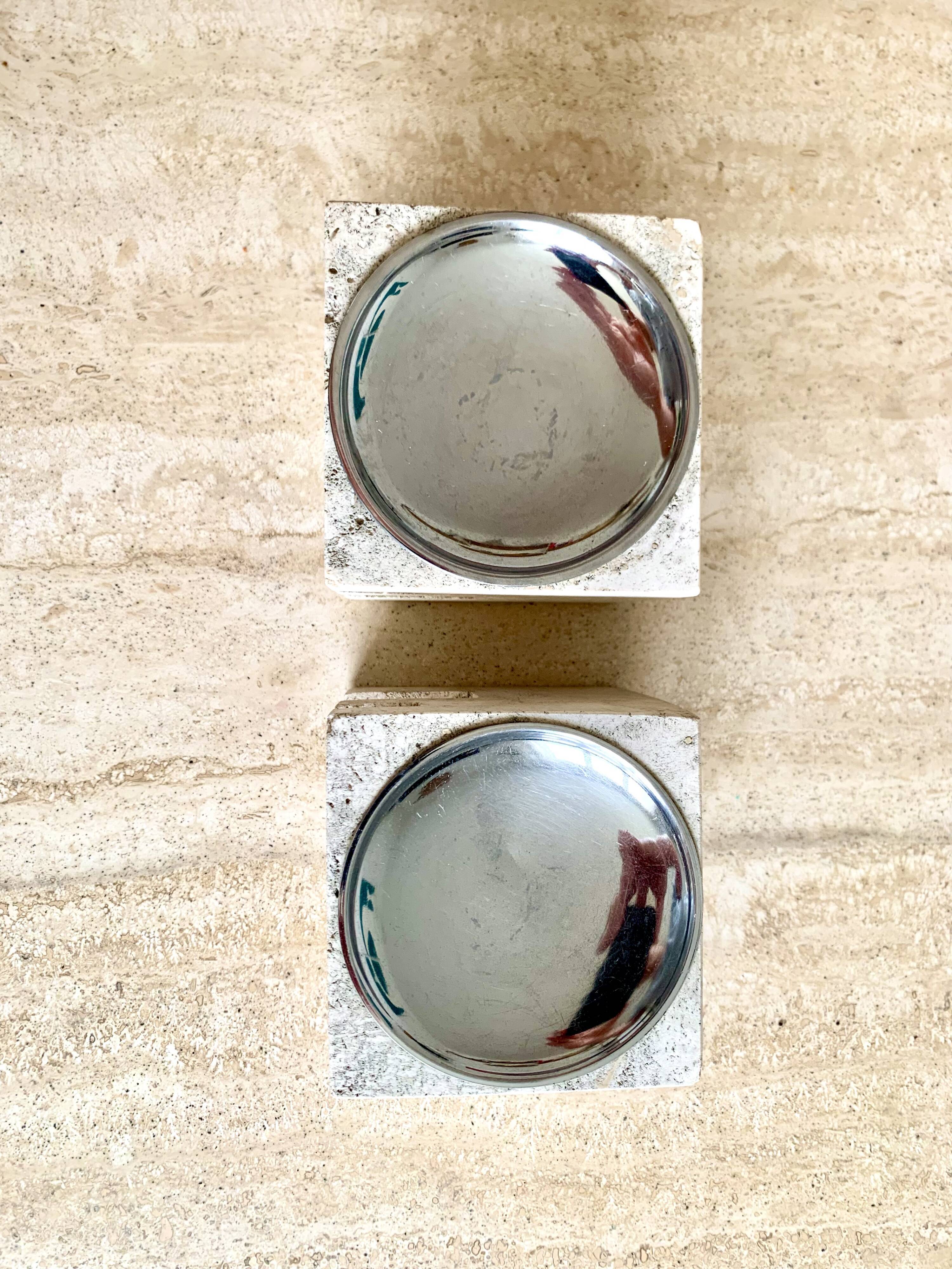 Pair of travertine candlesticks by Fratelli Mannelli, 1970