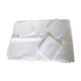 Rectangular damask cotton case and its 11 towels, PG monogram, vintage