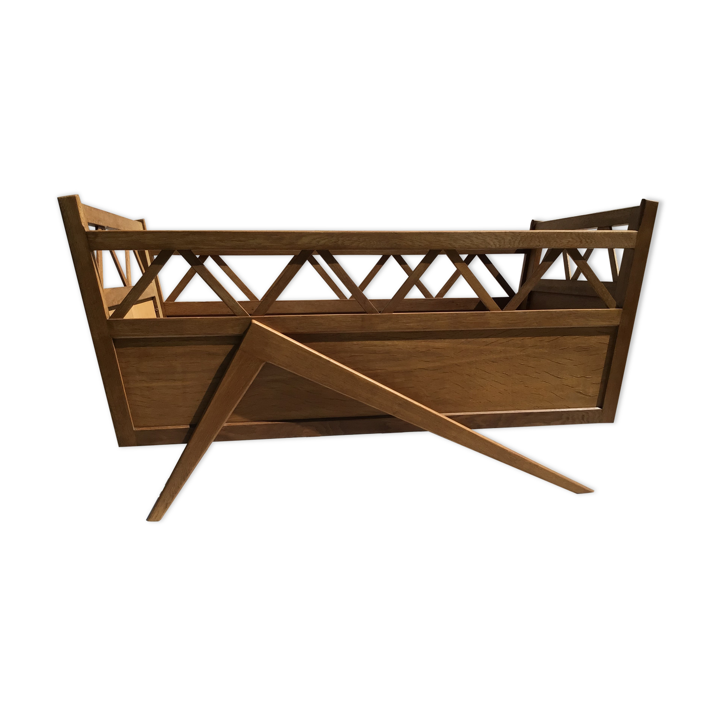 Child bed solid wood spindle feet 60's crosses