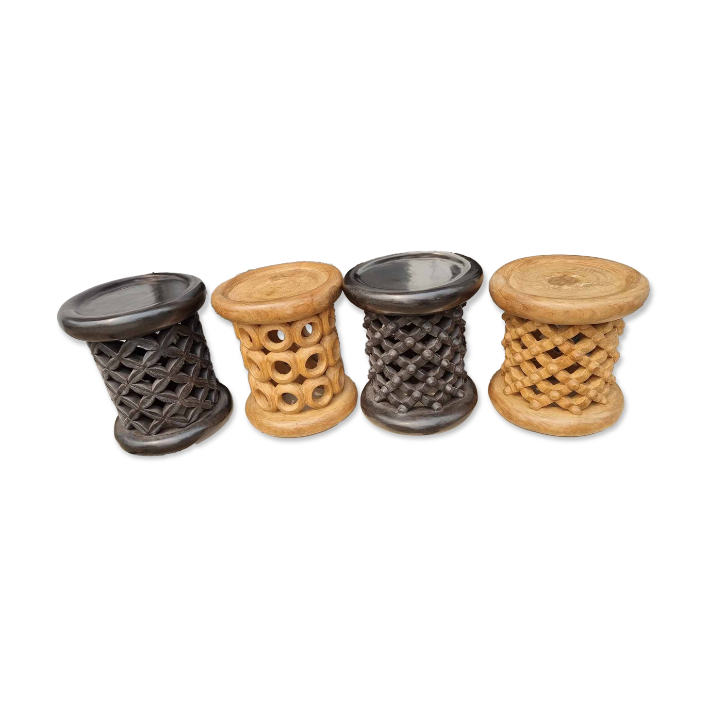 Lot de 4 Tabourets  Africains Traditionnels
