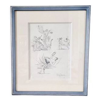 Color pen and ink lithograph by Henry Lemarie (1911-1991) with erotic scenes