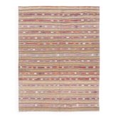 Tapis Kilim Vintage Fait Main, Rayures Multicolores, Tons Terre et Pastel