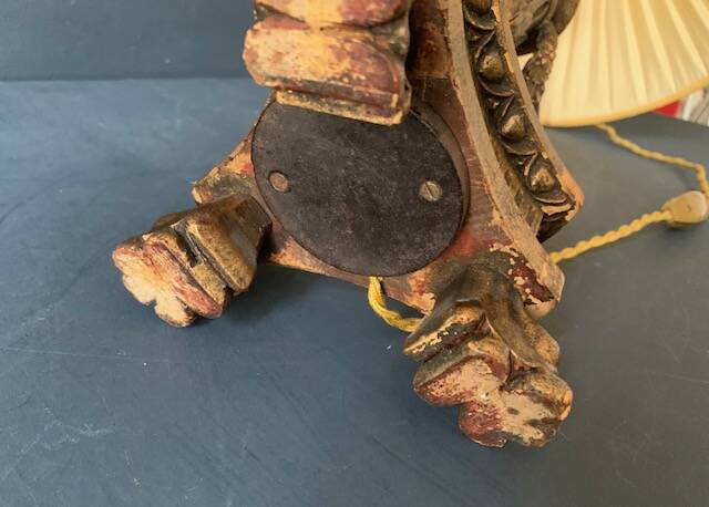 Antique lamp in gilded carved wood, tripod, Napoleon III, 19th century