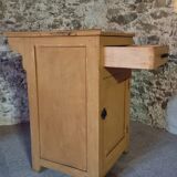 Vintage French Kitchen Work Cabinet - Rustic Painted Pine with Drawer and Cupboard (112 x 70 x 82 cm)