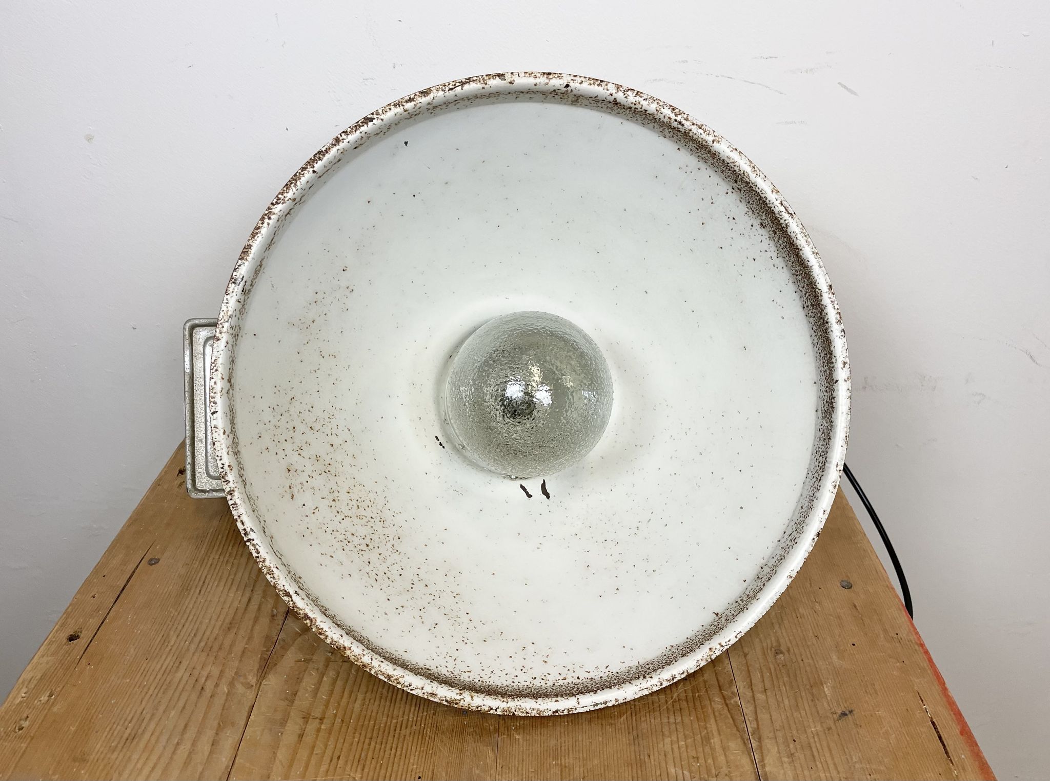 Industrial Factory Pendant Lamp with Frosted Glass Cover, 1970s
