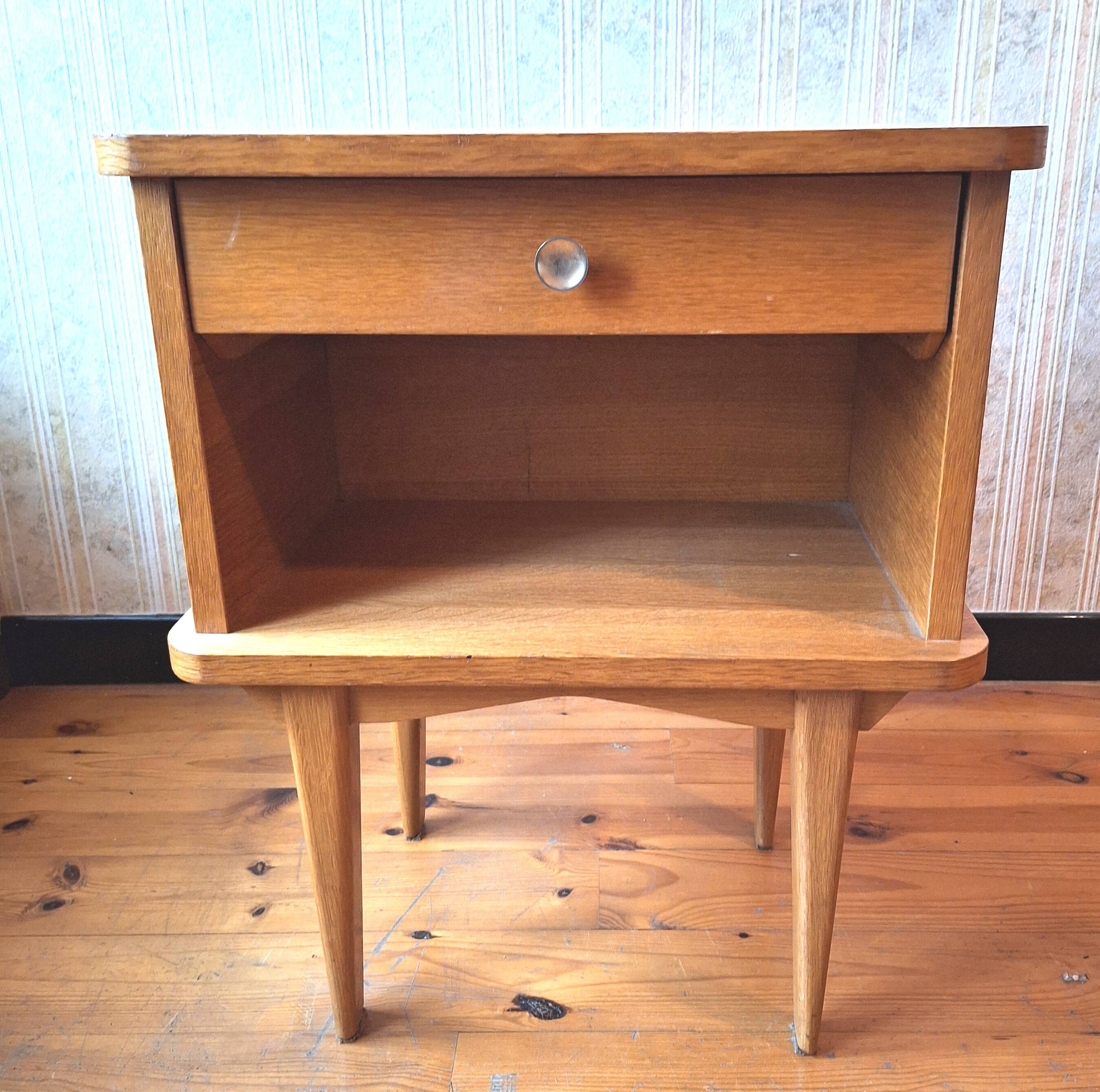 Blond wood bedside table