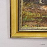 19th-century Biedermeier landscape painting with a lake and trees.