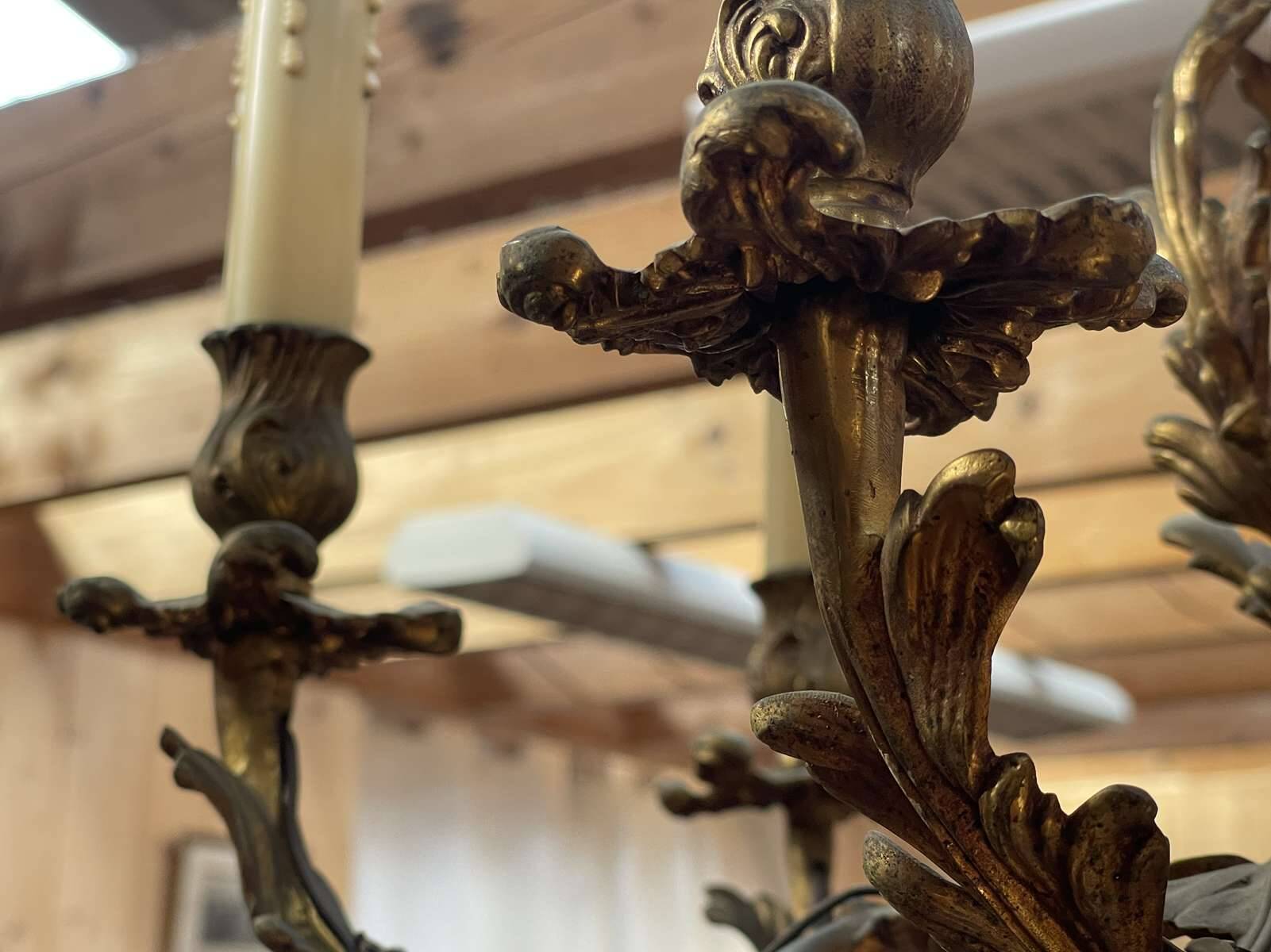 Louis XV style 6-light bronze chandelier from the 1950s
