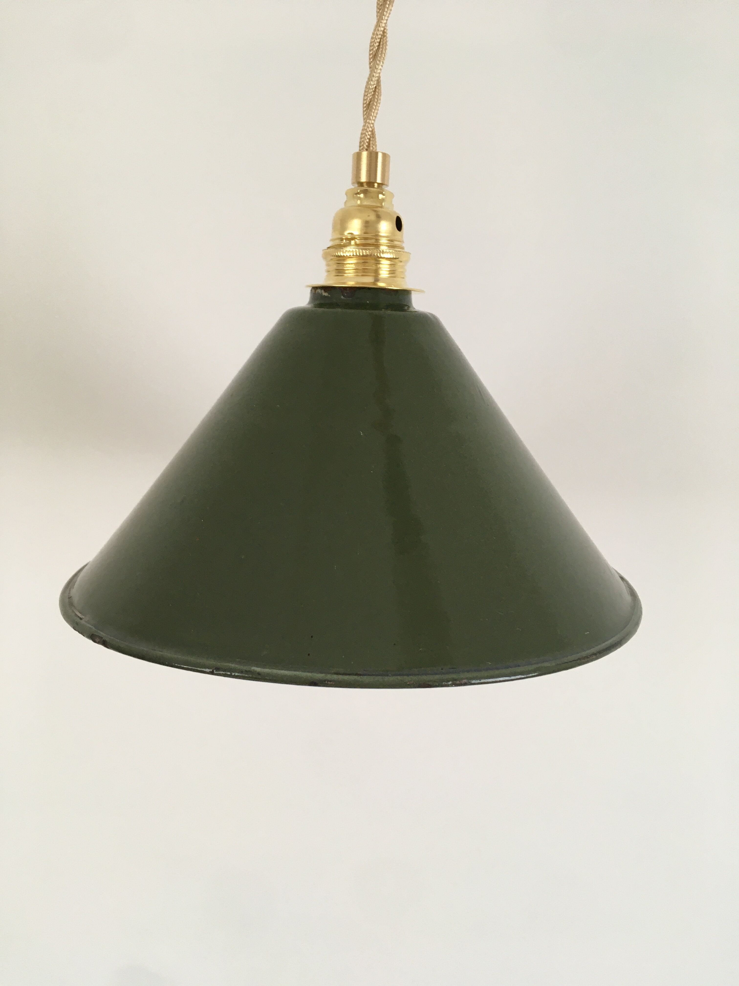 Conical suspension in green & white enamelled sheet metal