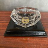 Ancien Cendrier Val St Lambert Cristal + Support Cuir Le Tanneur + Boîte