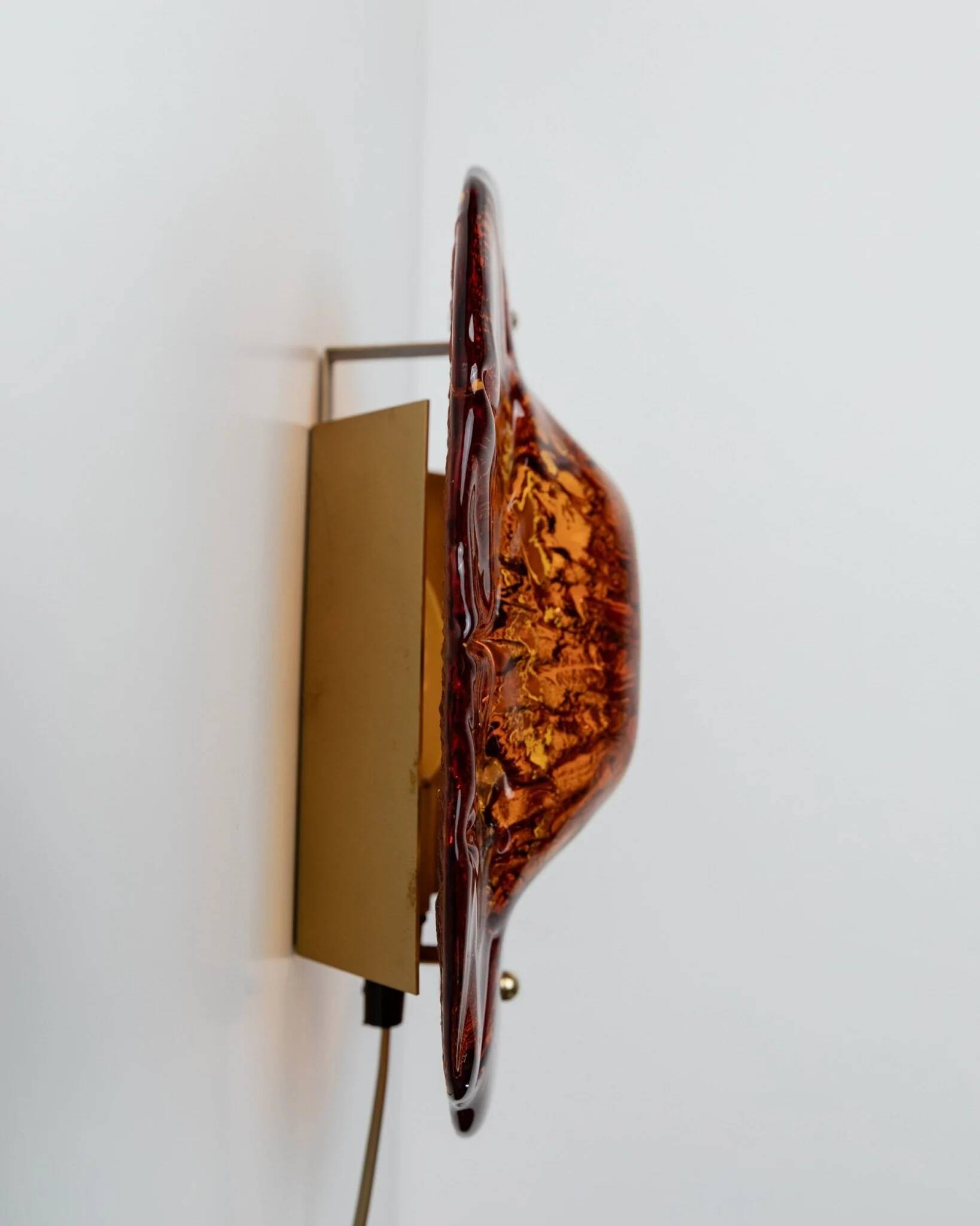 Orange Glass & Metal Wall Lamp Medaillon by Vitrika, 1960s Boho Vintage