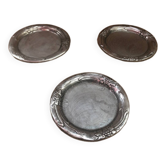 Series of 3 pewter bottle coasters vintage grape & wheat decor #b004