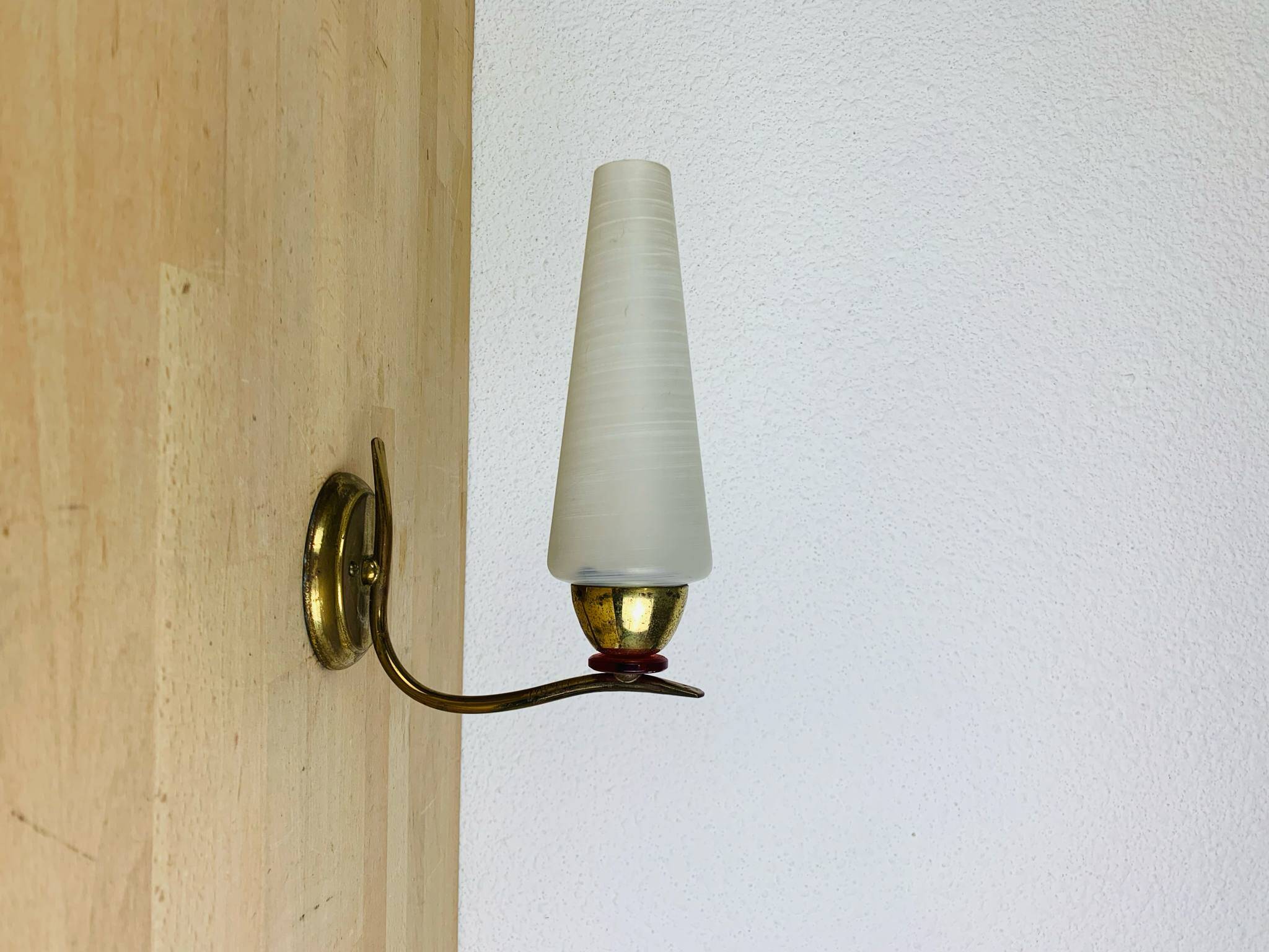 Brass and opaline tulip wall lamp, 1950s, vintage