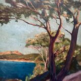 1920s French Riviera Seascape  Oil Painting of Saint Tropez Coast on Panel