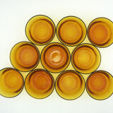 10 amber yellow tempered glass cups - Duralex France - vintage 70s