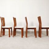70's brutalist dining chairs in oak with bouclé fabric